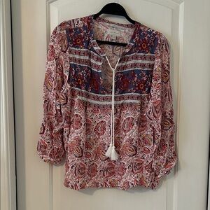 Lucky Brand Paisley Print Blouse - Red and Blue